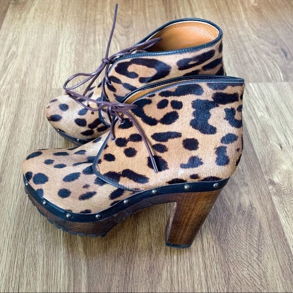 Madewell 1937 footwear leopard print calf hair wood platform lace up bootie - Picture 2 of 10